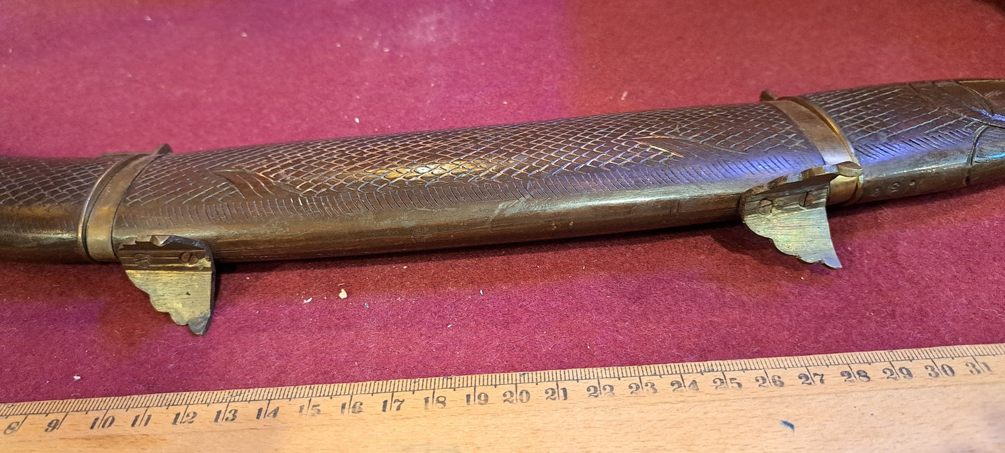 Vintage Kitchen knife and fork set in wooden sheath [TOL10161]