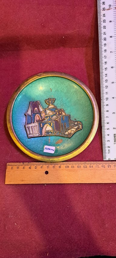Vintage 1950th israel holy land decoration metal plate [JUD10194]