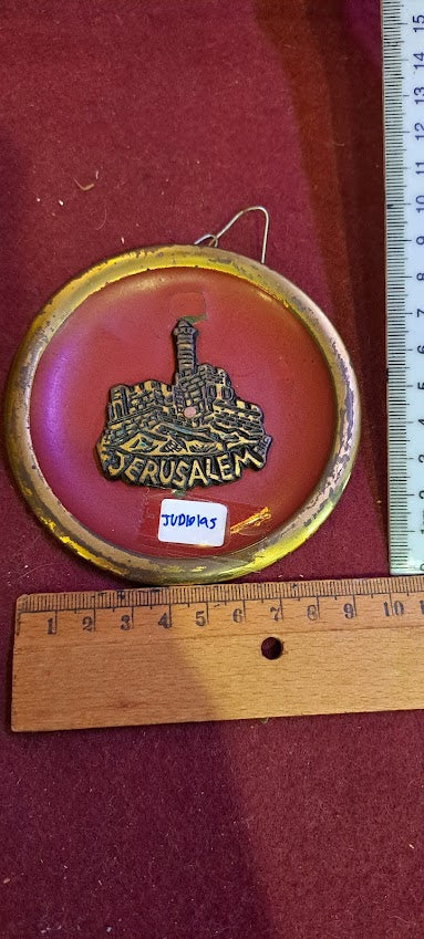 Vintage 1950th israel holy land decoration metal plate [JUD10195]