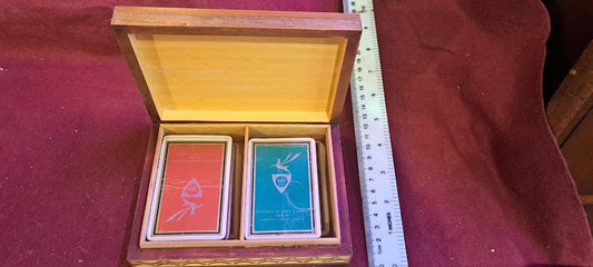 Playing cards old box wood & cards [GAM10272]
