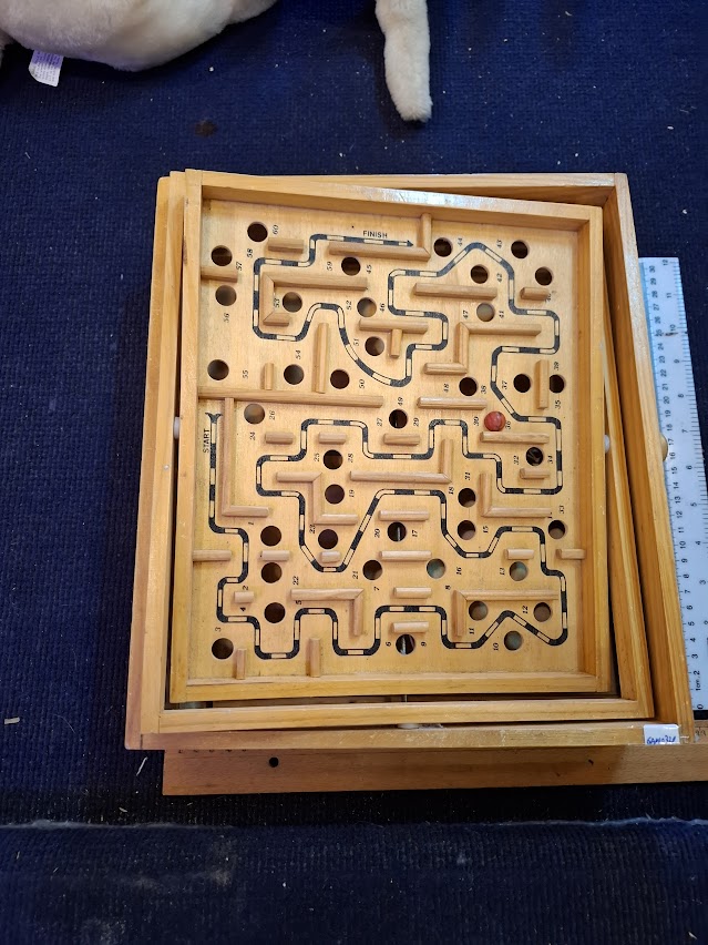 Vintage wooden stell ball Marble tilting Maze puzzle game roll [GAM10320]