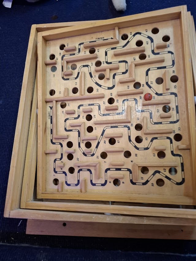 Vintage wooden stell ball Marble tilting Maze puzzle game roll [GAM10320]