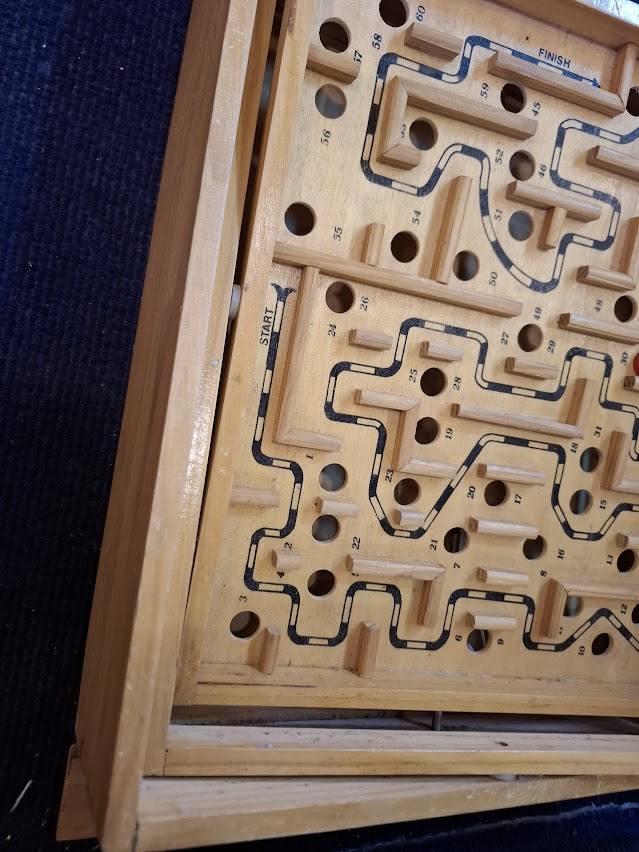 Vintage wooden stell ball Marble tilting Maze puzzle game roll [GAM10320]