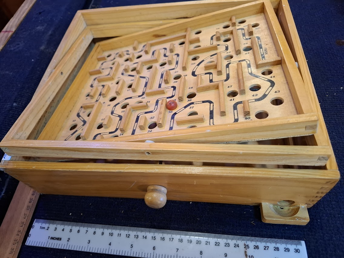 Vintage wooden stell ball Marble tilting Maze puzzle game roll [GAM10320]