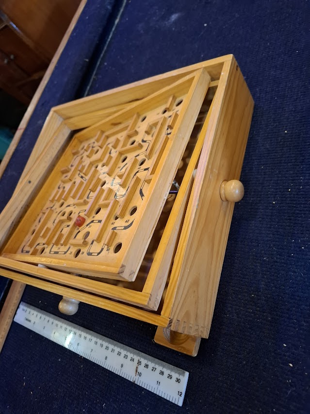 Vintage wooden stell ball Marble tilting Maze puzzle game roll [GAM10320]