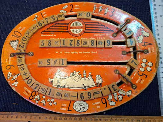 Antique foxy toy education board, math speling letters numbers rare! [OTH10221]