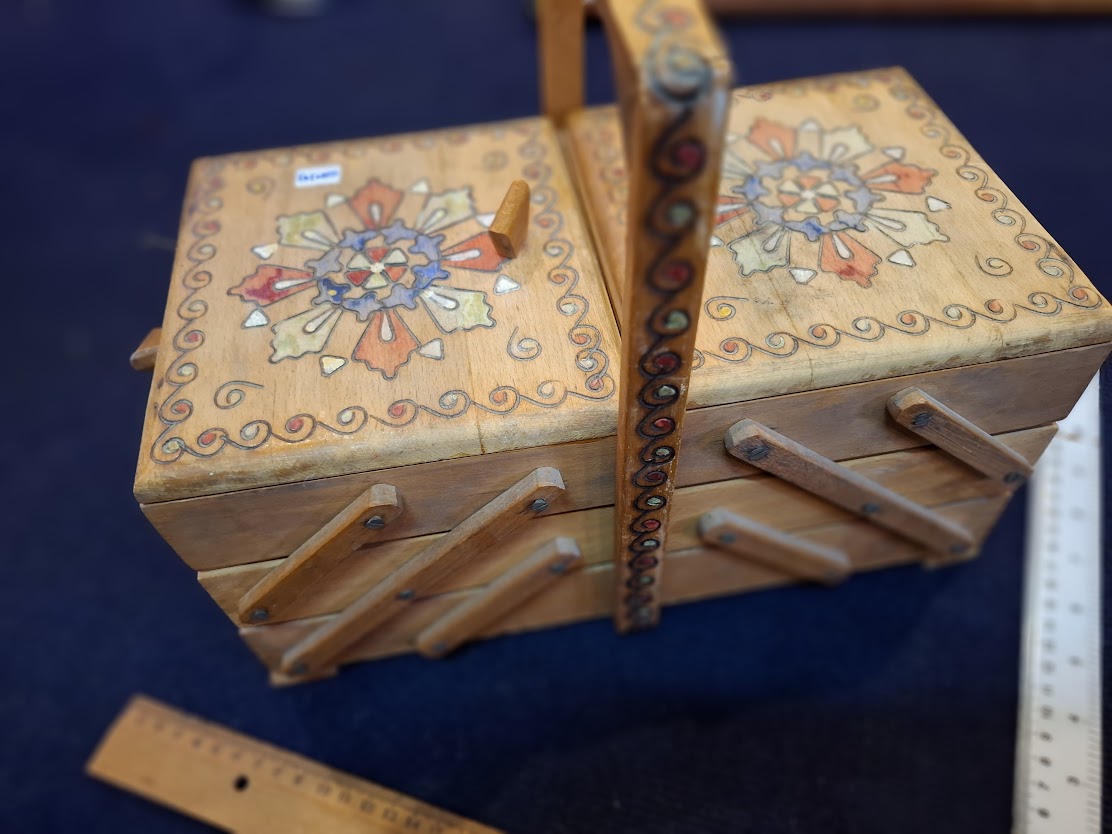 Old wooden sewing tool box [OTH10393]*for Israel local market only*