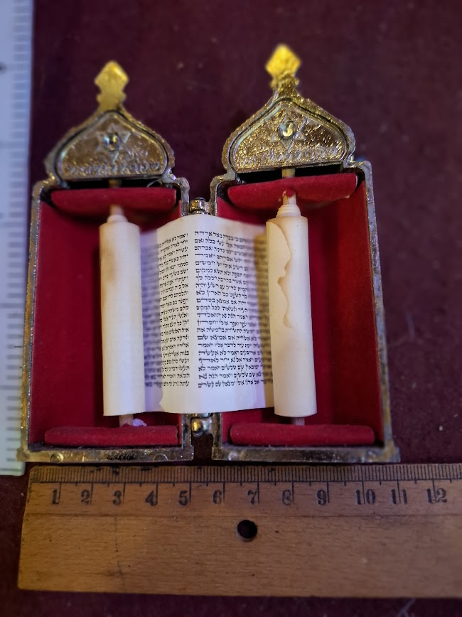 Vintage miniature Tora scroll Hebrew Jewish bible silver palyted [JUD10222]