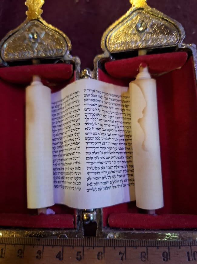 Vintage miniature Tora scroll Hebrew Jewish bible silver palyted [JUD10222]