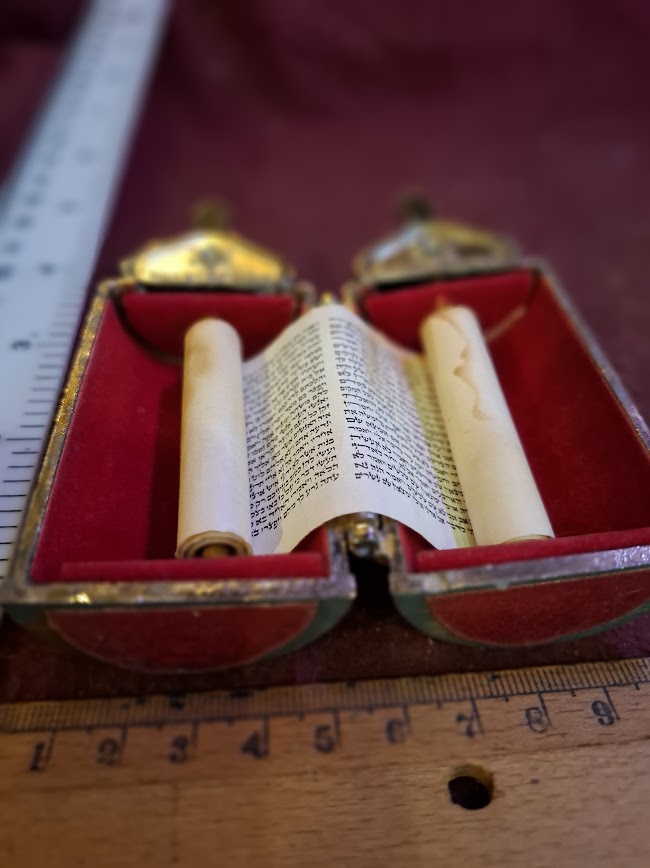 Vintage miniature Tora scroll Hebrew Jewish bible silver palyted [JUD10222]