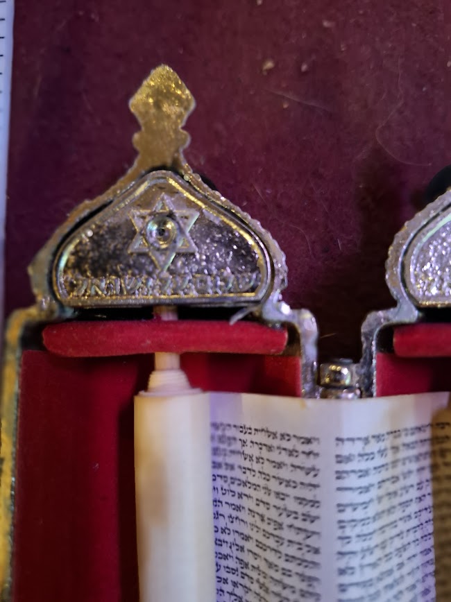 Vintage miniature Tora scroll Hebrew Jewish bible silver palyted [JUD10222]