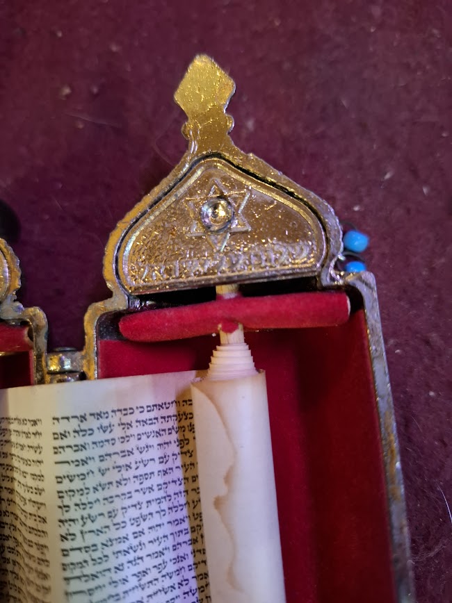 Vintage miniature Tora scroll Hebrew Jewish bible silver palyted [JUD10222]