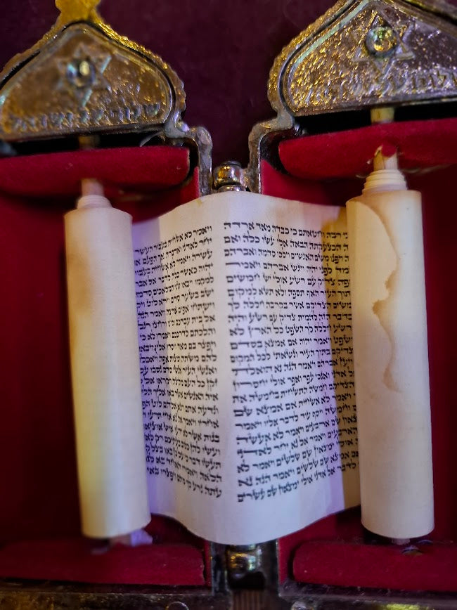 Vintage miniature Tora scroll Hebrew Jewish bible silver palyted [JUD10222]
