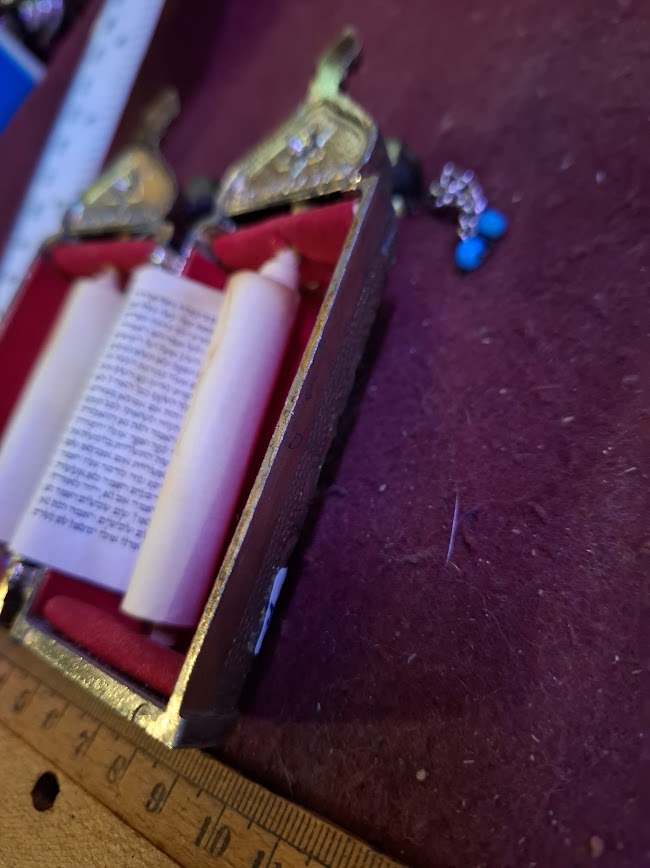 Vintage miniature Tora scroll Hebrew Jewish bible silver palyted [JUD10222]
