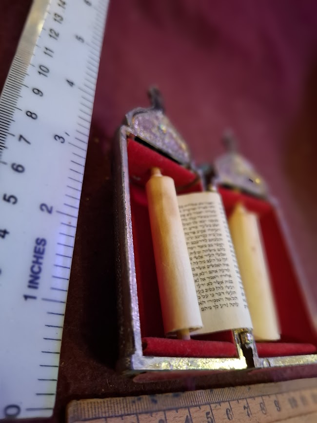 Vintage miniature Tora scroll Hebrew Jewish bible silver palyted [JUD10222]