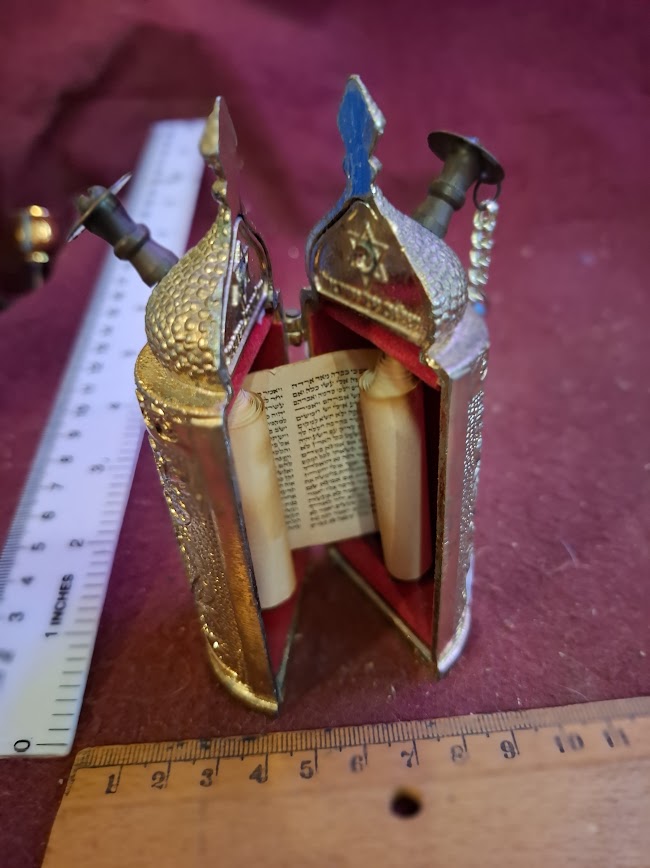 Vintage miniature Tora scroll Hebrew Jewish bible silver palyted [JUD10222]