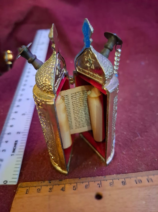 Vintage miniature Tora scroll Hebrew Jewish bible silver palyted [JUD10222]