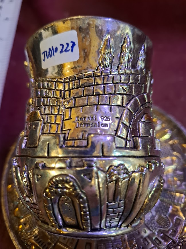 Judaica 925 silver wine kiddush glass with bottom [JUD10227]