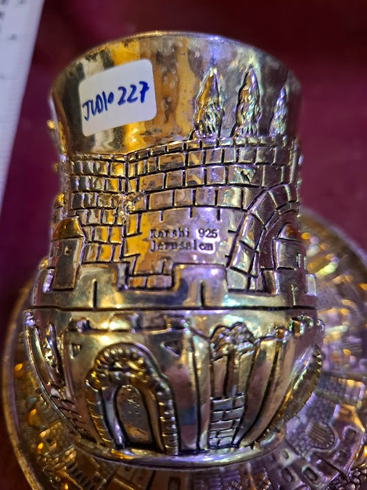 Judaica 925 silver wine kiddush glass with bottom [JUD10227]
