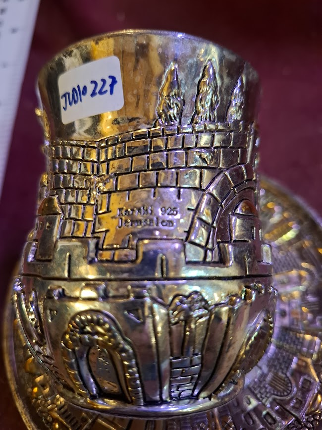 Judaica 925 silver wine kiddush glass with bottom [JUD10227]