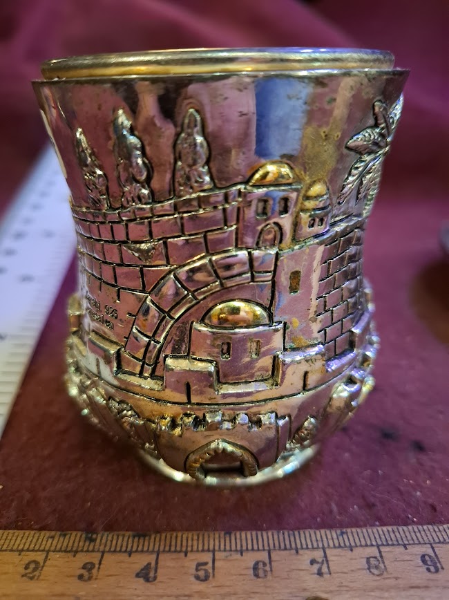 Judaica 925 silver wine kiddush glass with bottom [JUD10227]