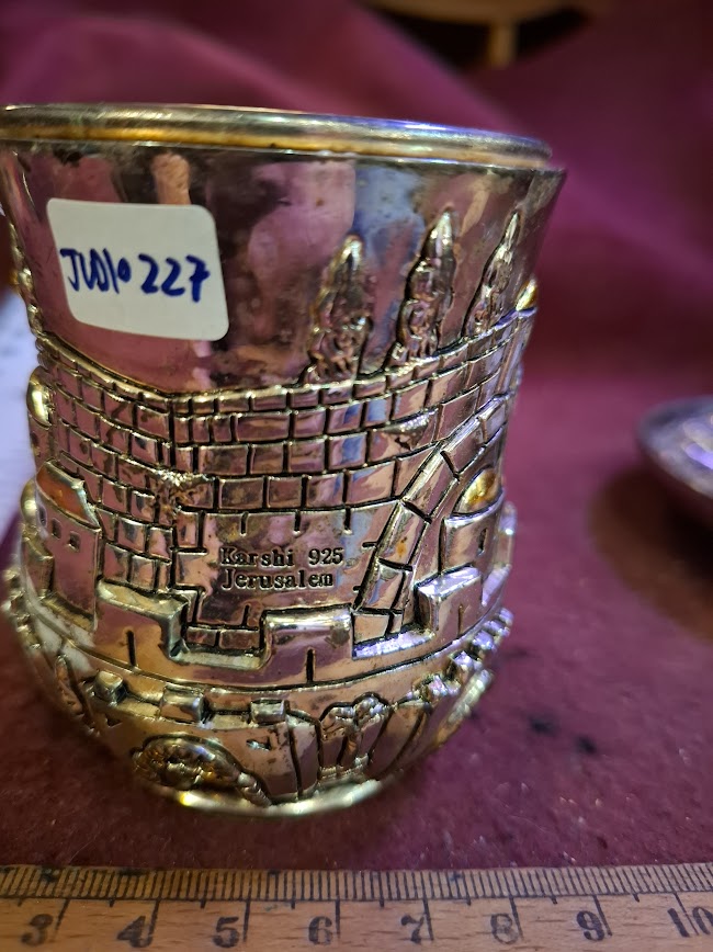 Judaica 925 silver wine kiddush glass with bottom [JUD10227]