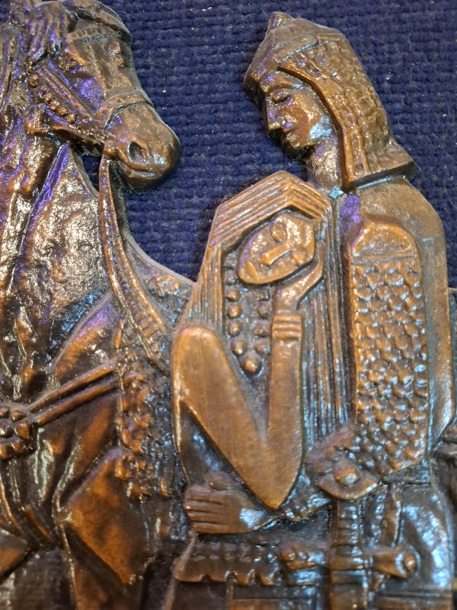 Copper wall relief of a knight on a horse and his lover [ART10290]