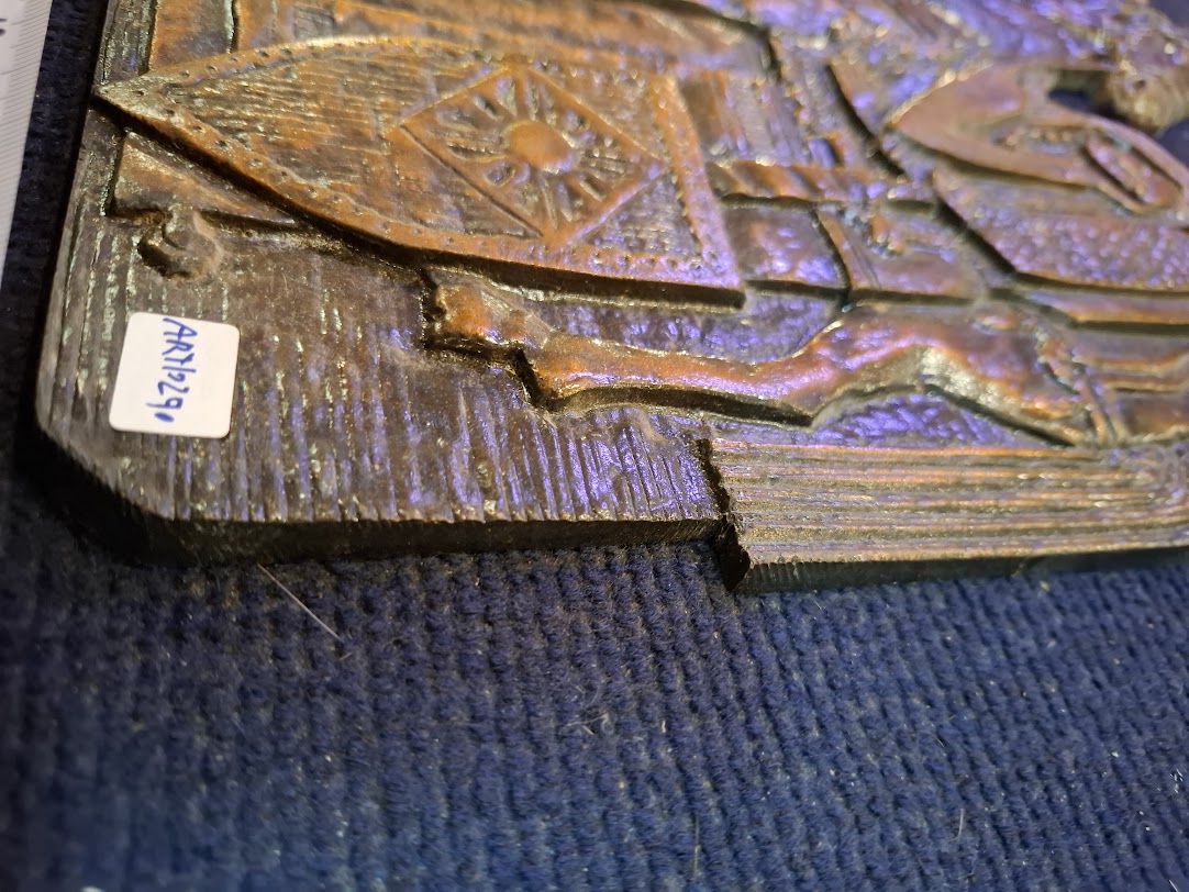 Copper wall relief of a knight on a horse and his lover [ART10290]