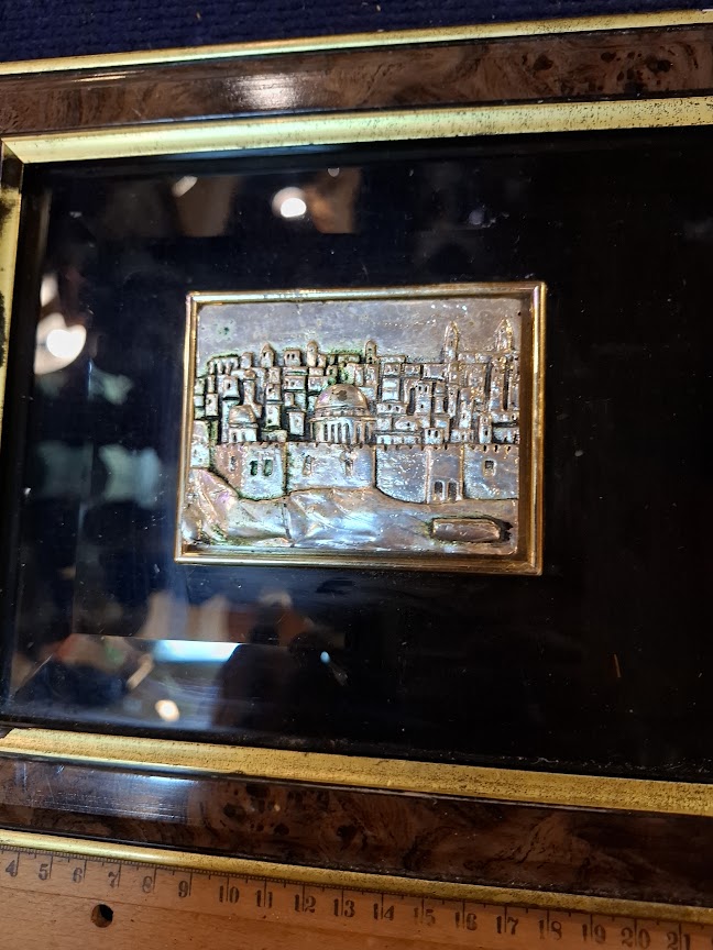 Judaica plaque by Saad artist 925 sterling silver - Old City Jerusalem [JUD10256]