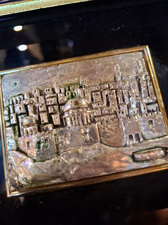 Judaica plaque by Saad artist 925 sterling silver - Old City Jerusalem [JUD10256]
