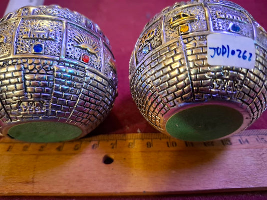 Pair of Judaica Jerusalem Candlesticks Silver 925 [JUD10262]