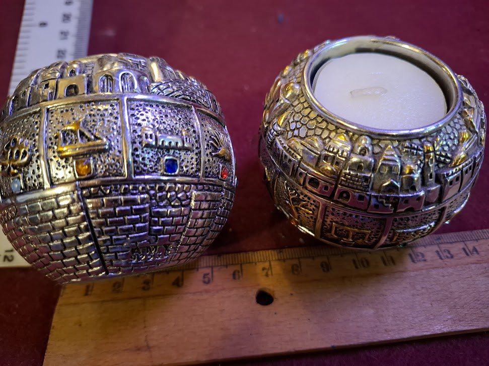 Pair of Judaica Jerusalem Candlesticks Silver 925 [JUD10262]