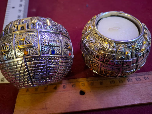 Pair of Judaica Jerusalem Candlesticks Silver 925 [JUD10262]