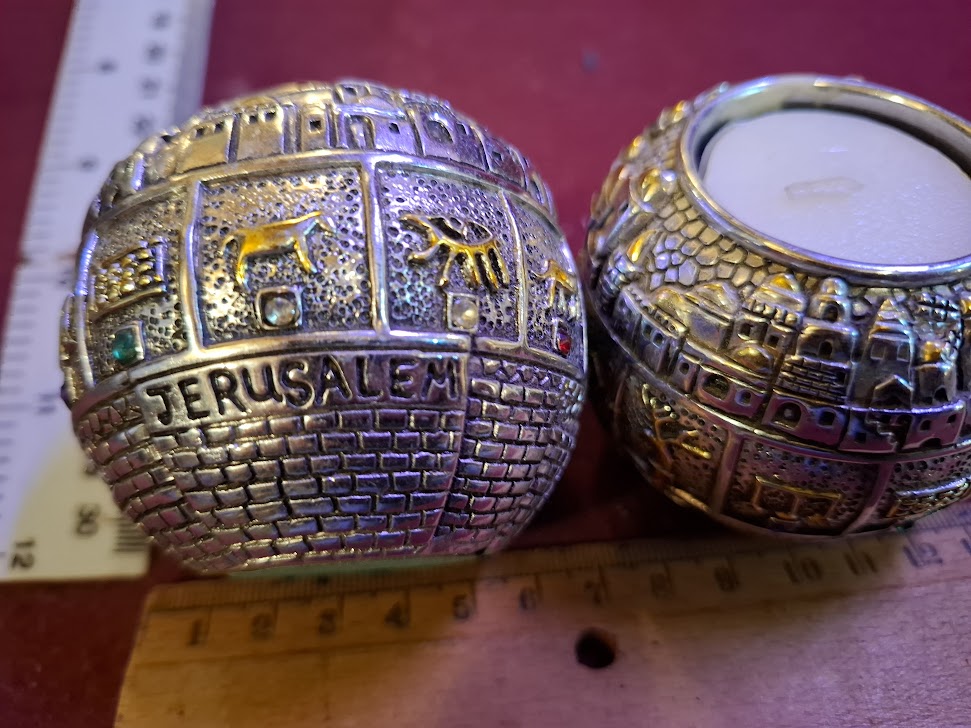 Pair of Judaica Jerusalem Candlesticks Silver 925 [JUD10262]