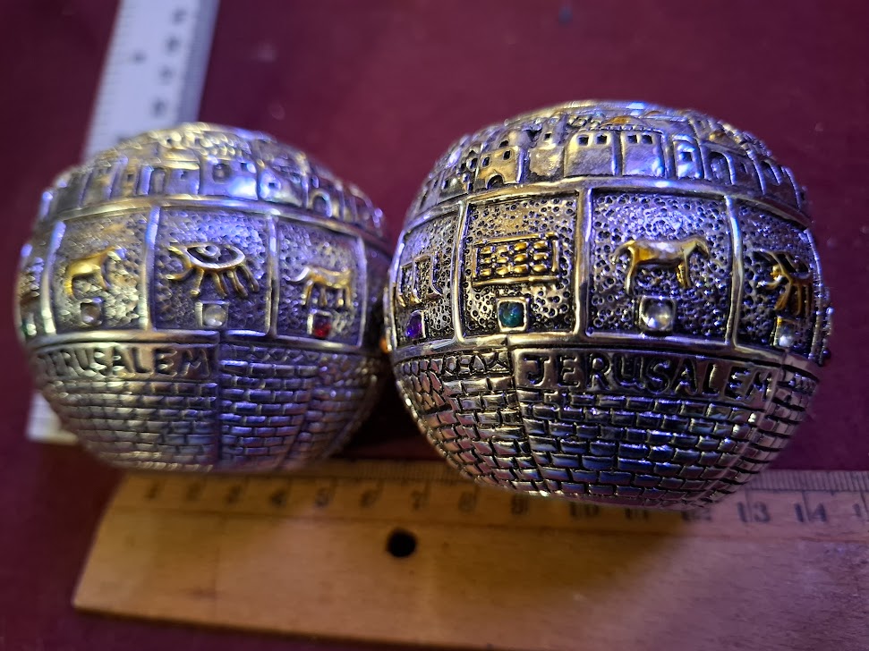 Pair of Judaica Jerusalem Candlesticks Silver 925 [JUD10262]