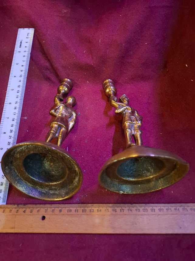 Vintage pair of brass candlesticks in the form of knights [ART10312]