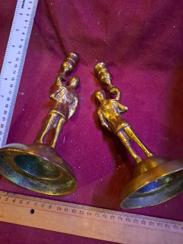 Vintage pair of brass candlesticks in the form of knights [ART10312]