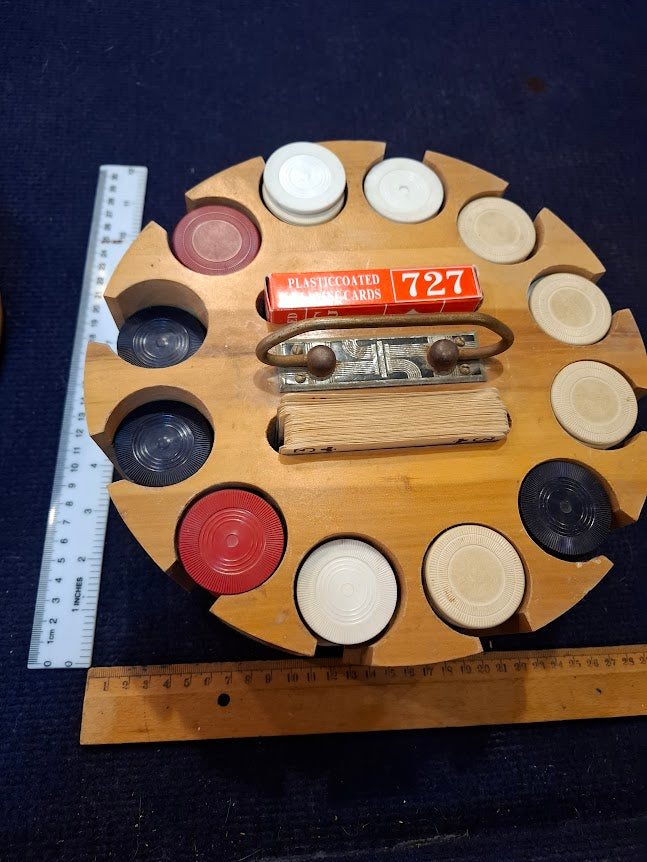 Vintage wood Poker chips carousel - Rare [GAM10394]