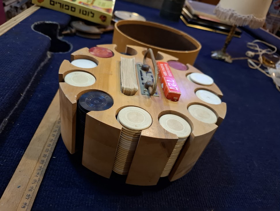 Vintage wood Poker chips carousel - Rare [GAM10394]