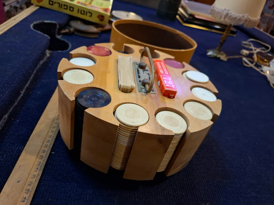 Vintage wood Poker chips carousel - Rare [GAM10394]