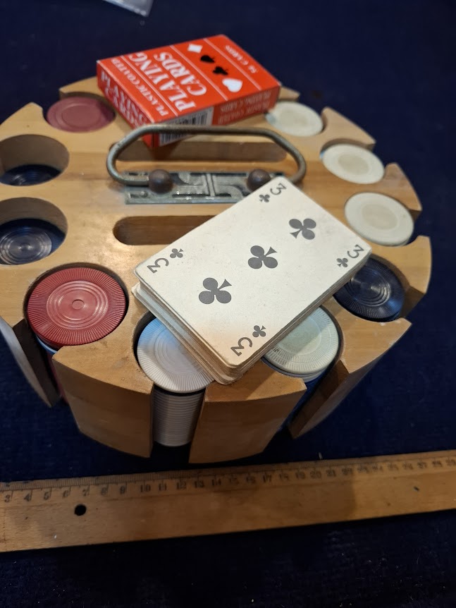 Vintage wood Poker chips carousel - Rare [GAM10394]