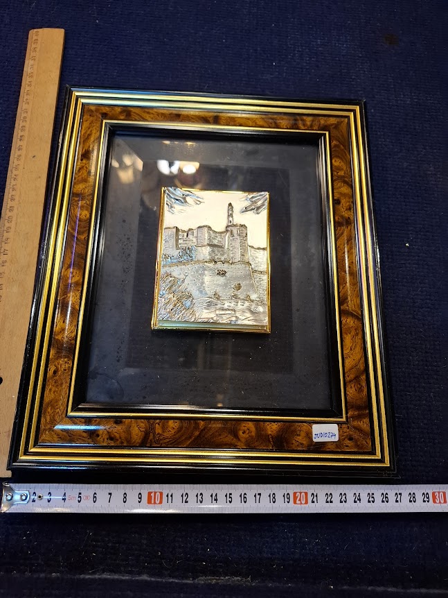 Judaica silver Jerusalem framed embossment by SAAD art [JUD10274]