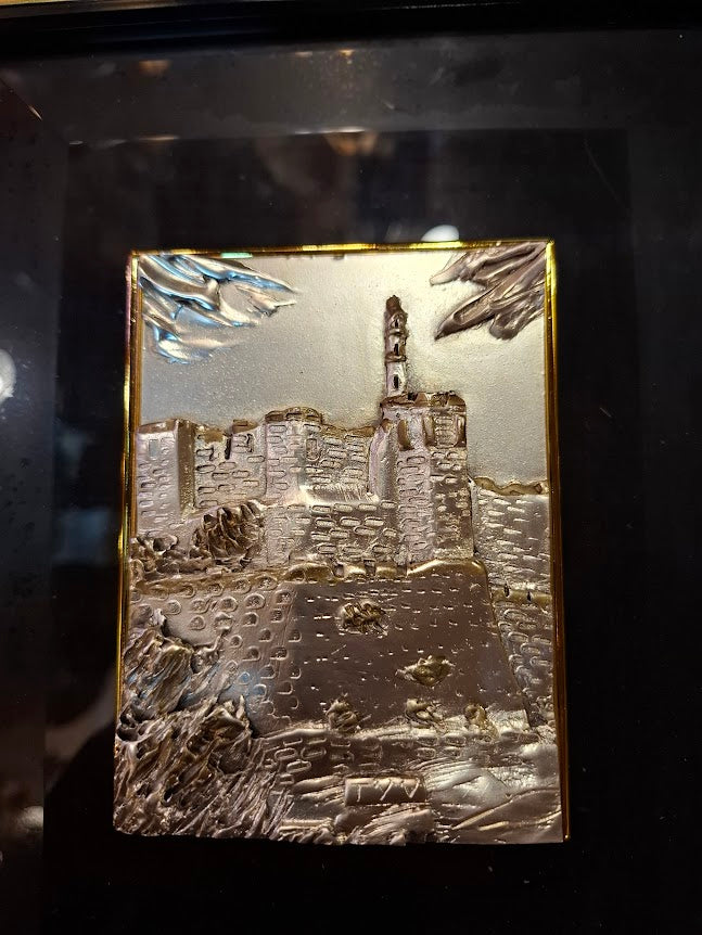 Judaica silver Jerusalem framed embossment by SAAD art [JUD10274]