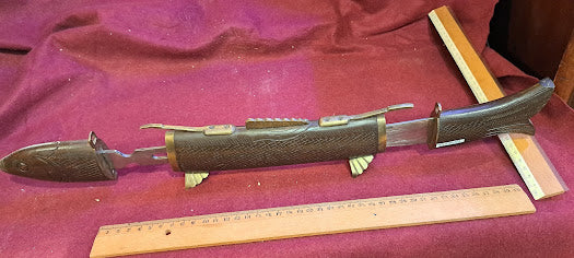 Vintage Kitchen knife and fork set in wooden sheath [TOL10161]