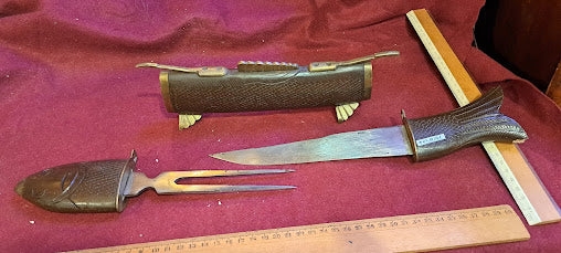 Vintage Kitchen knife and fork set in wooden sheath [TOL10161]