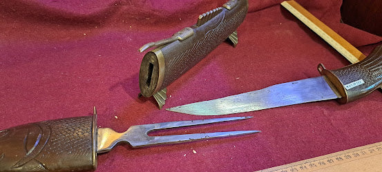 Vintage Kitchen knife and fork set in wooden sheath [TOL10161]