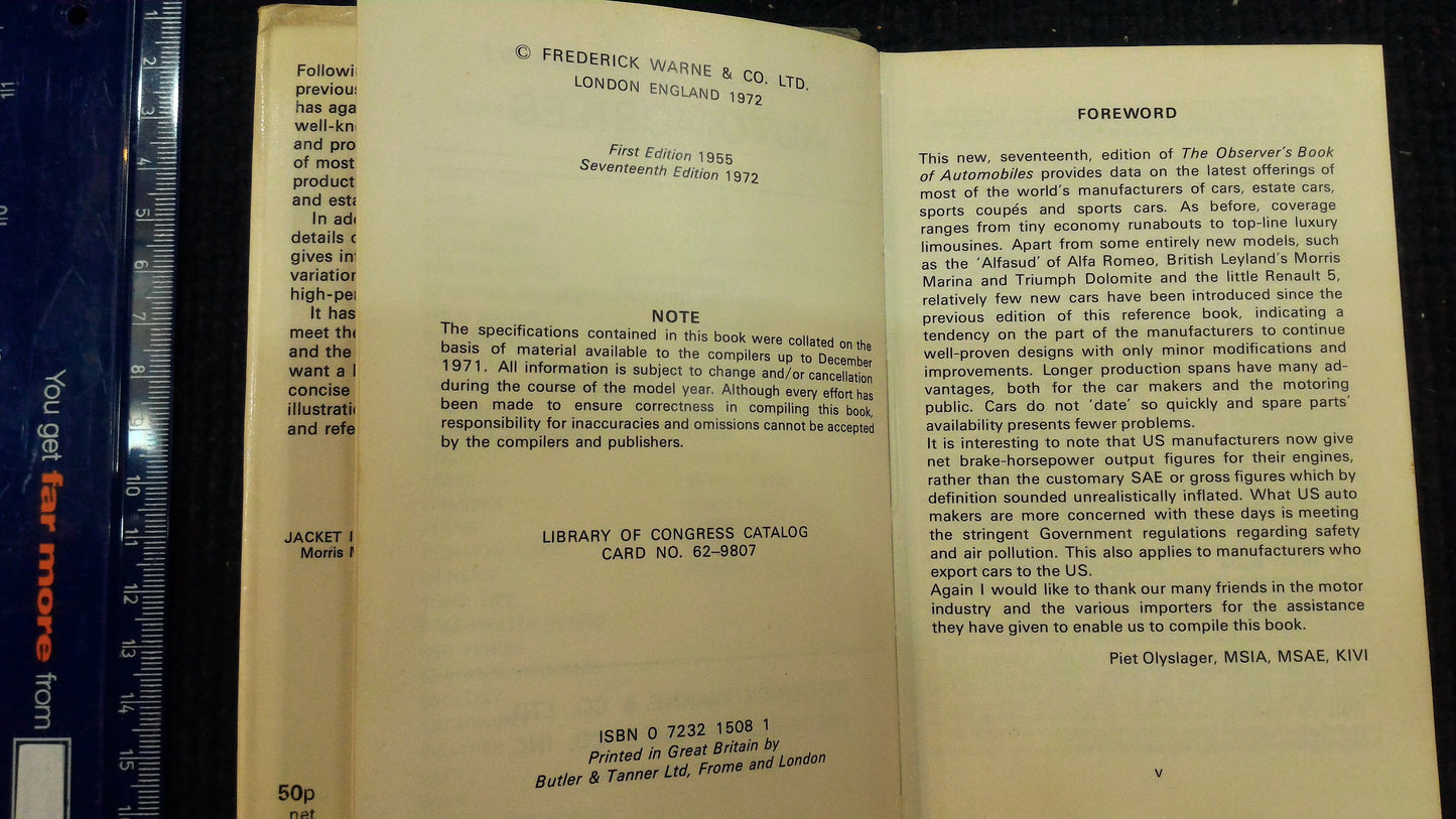 Automobiles - The Observerws book 1972 [BOK10120]